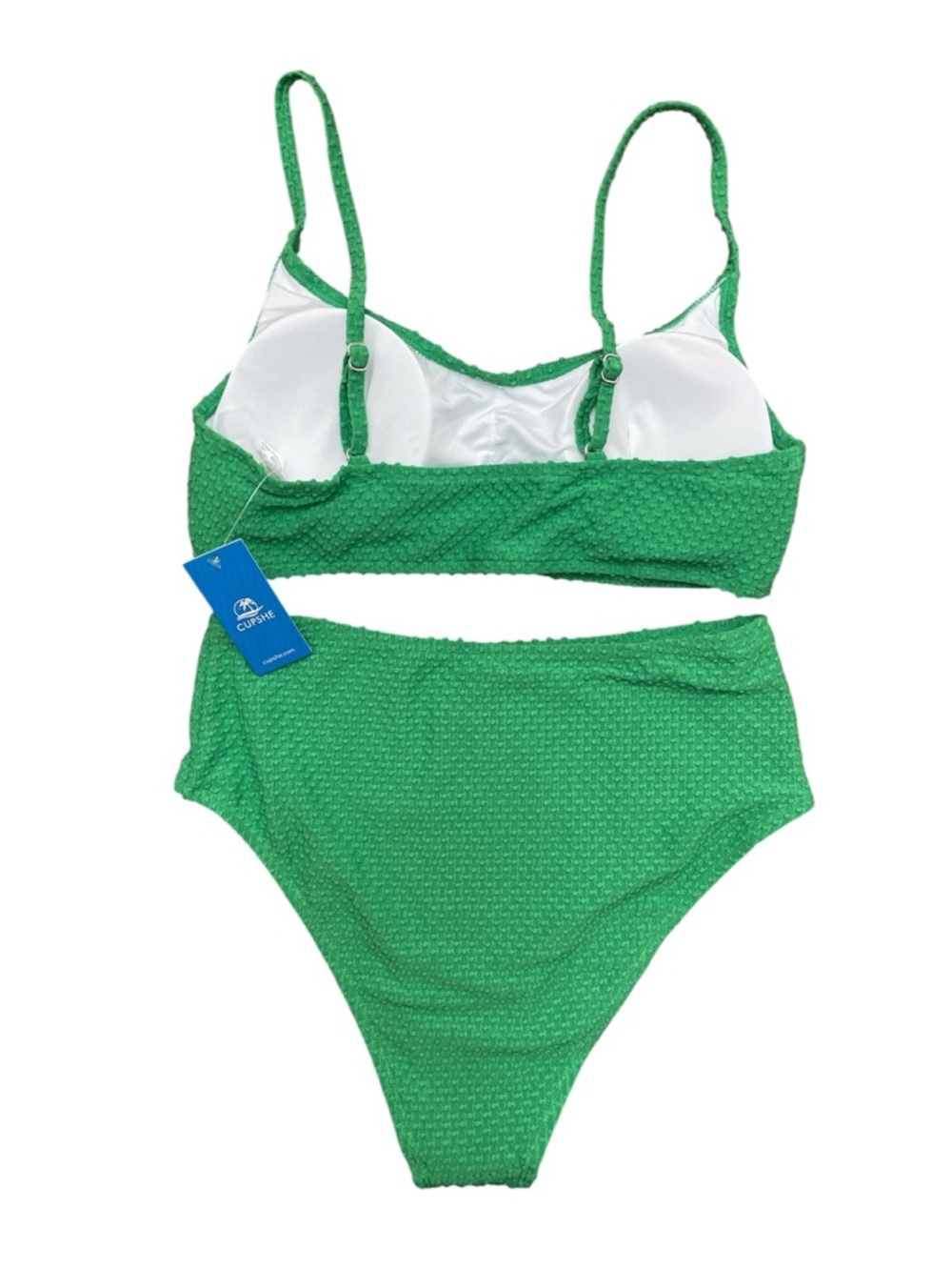 Cupshe Green Textured Bralette Bikini Set High Waisted Medium NWT - Picture 3 of 5